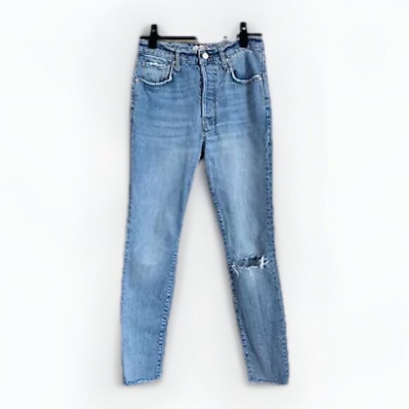 FREE PEOPLE Women’s Stella High Rise Skinny Jeans Size 28 Button Fly Raw Cut Hem - Picture 3 of 11